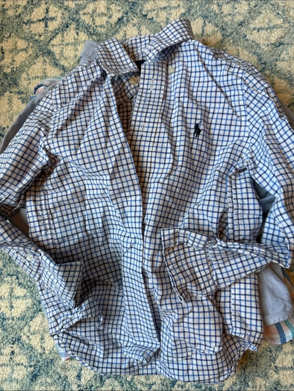 Ralph Lauren Polo (3) & Nautica (1) Plaid Button-Up Shirts in Blue Aqua Pink 4T